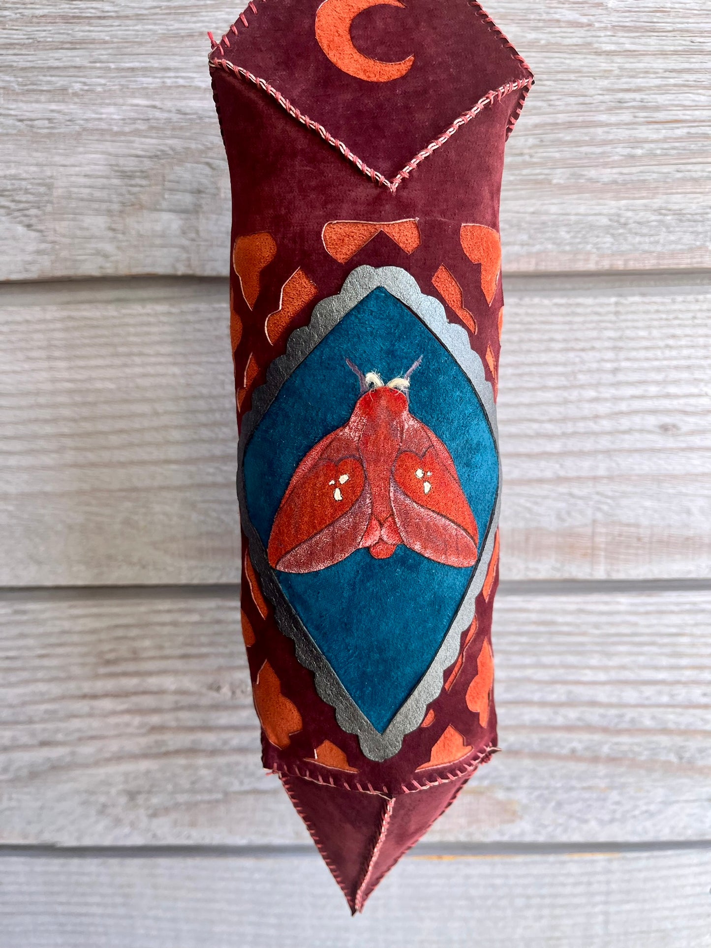 Moroccan inspired moon and moth hanging ornament
