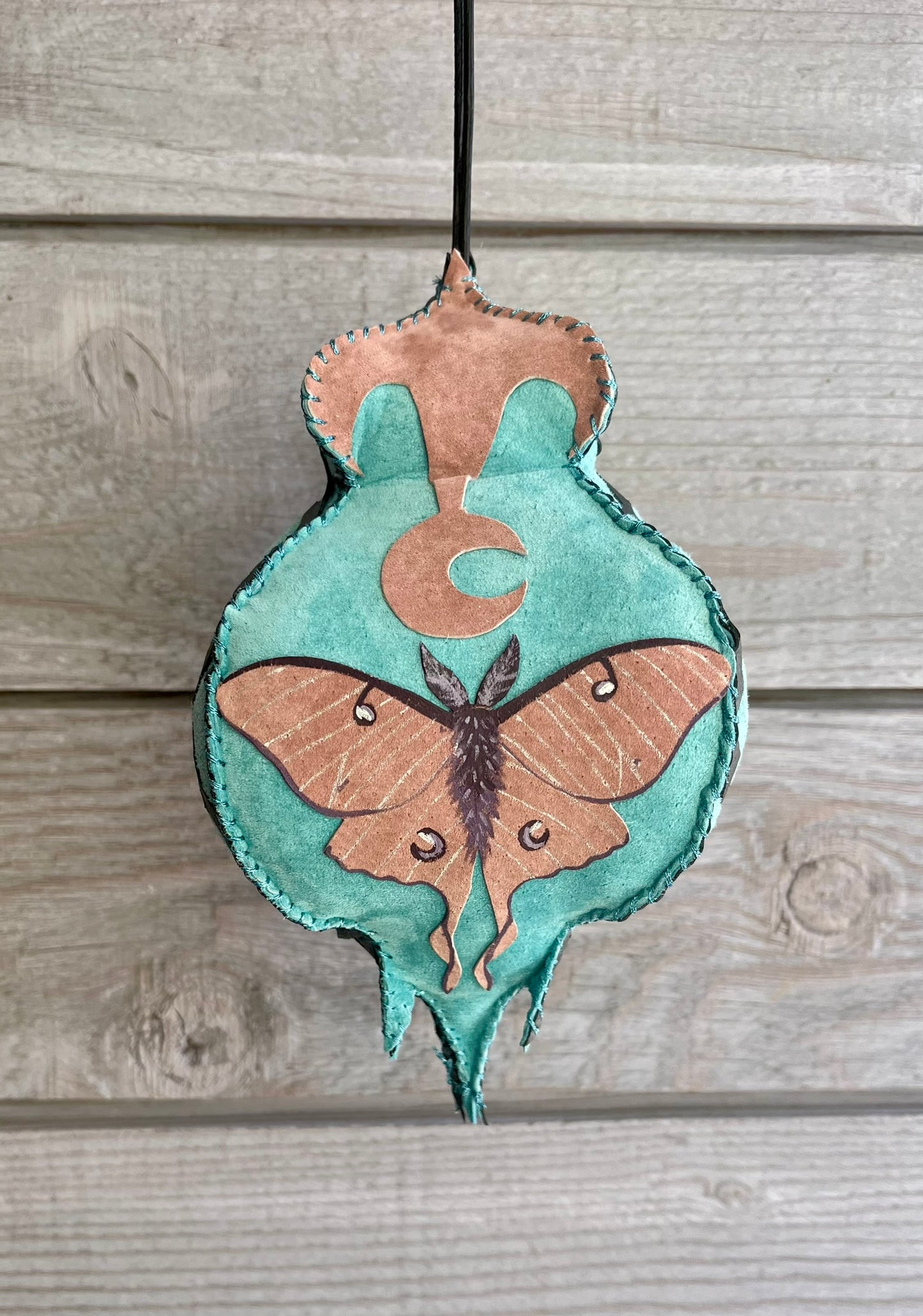 Pink suede luna moth hanging decor ornament