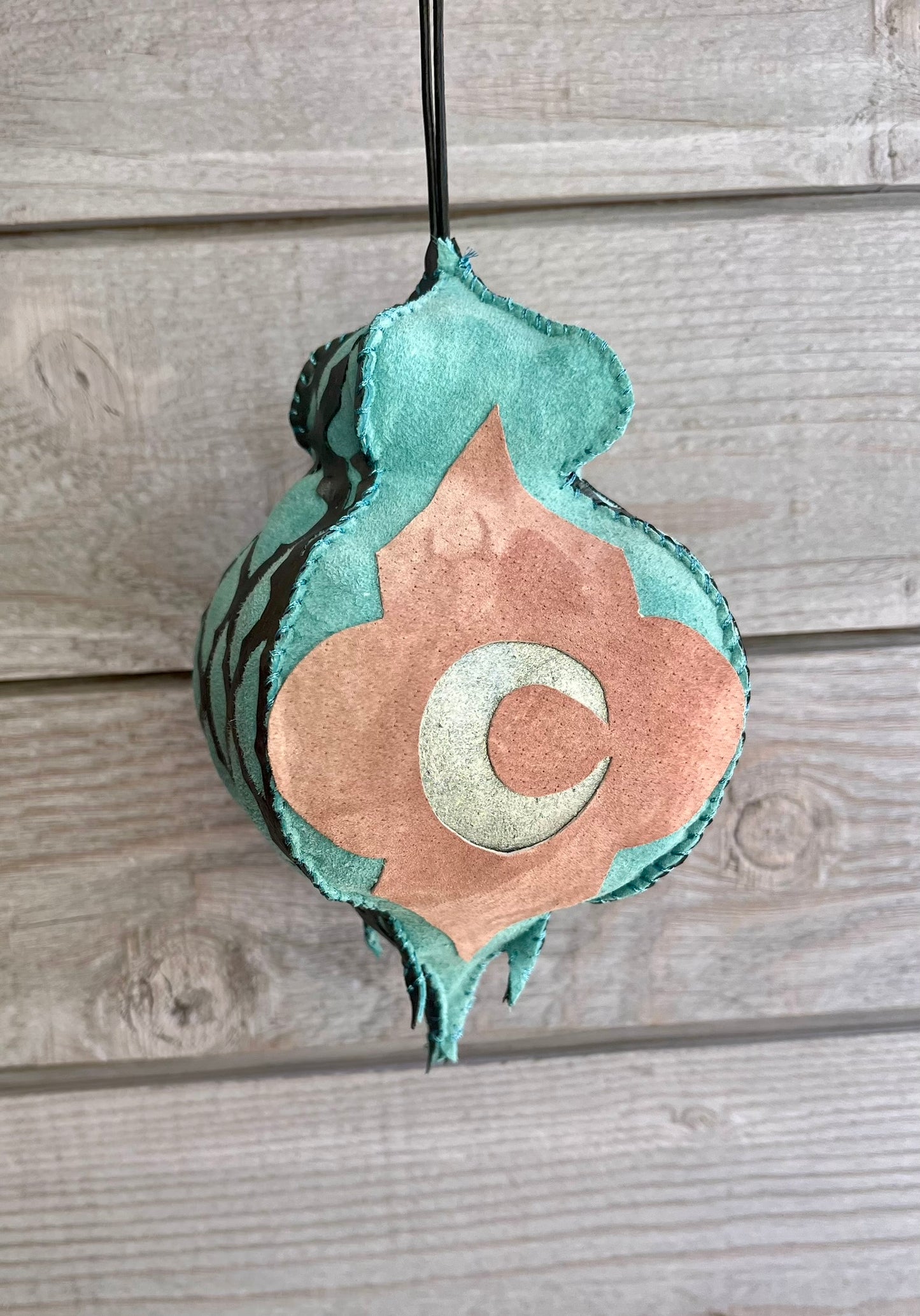 Pink suede luna moth hanging decor ornament