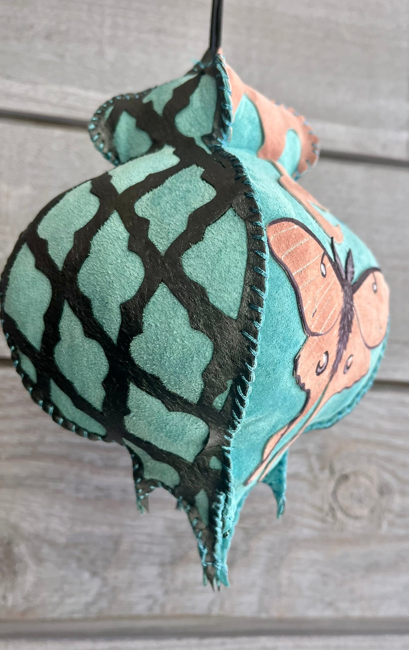 Pink suede luna moth hanging decor ornament