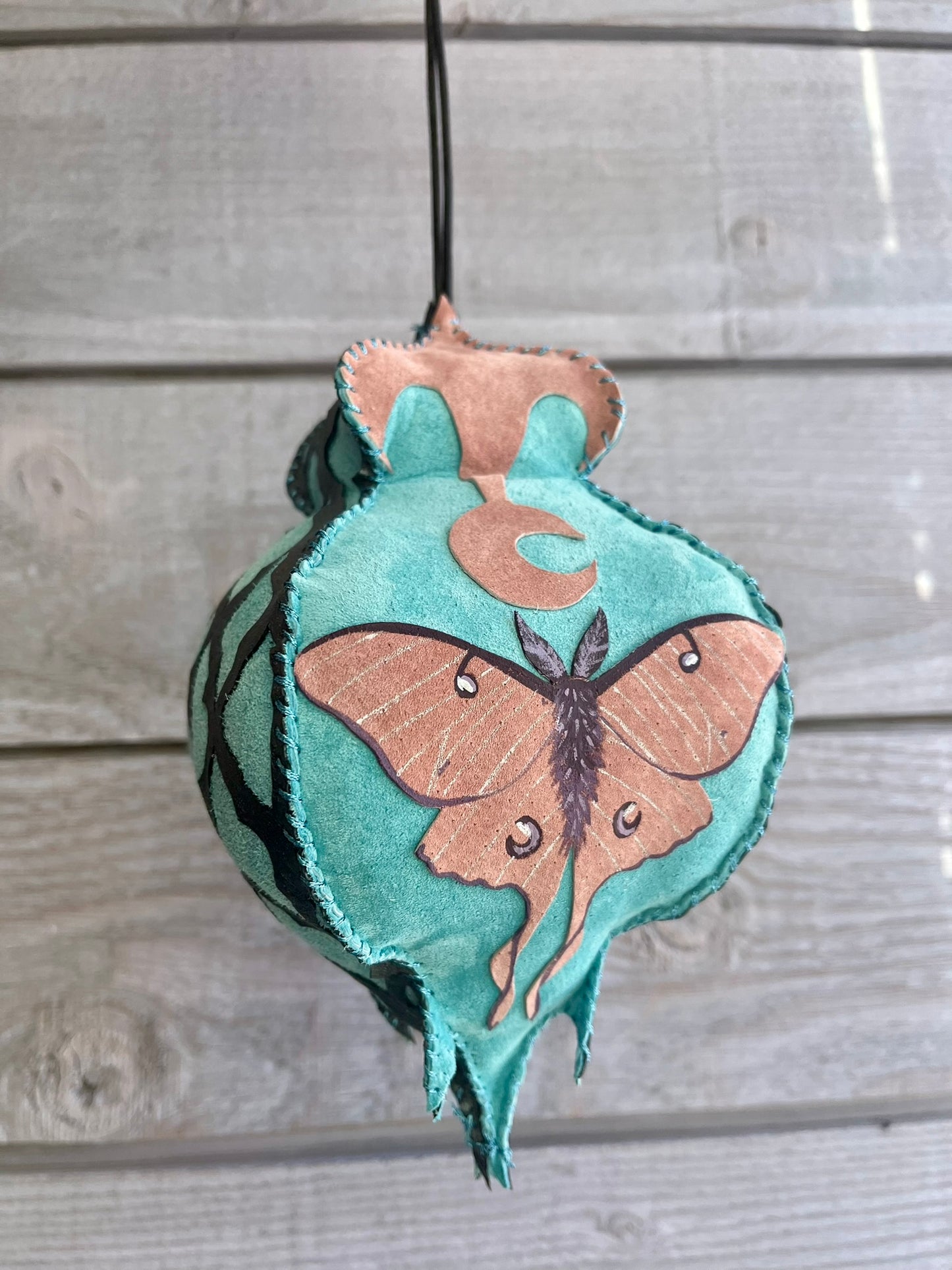 Pink suede luna moth hanging decor ornament